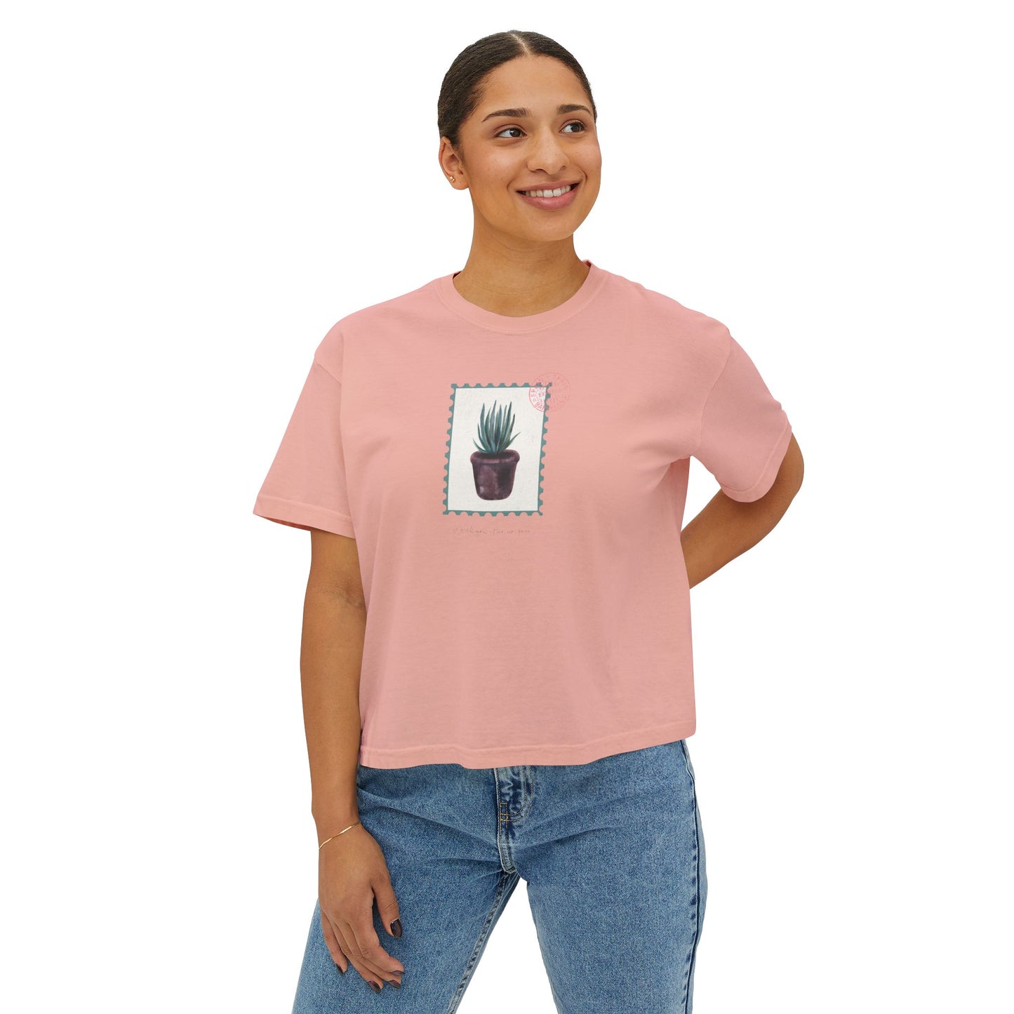 Botanical Stamp Design for Nature Lovers | Women's Boxy Tee - Deki's Variety Store
