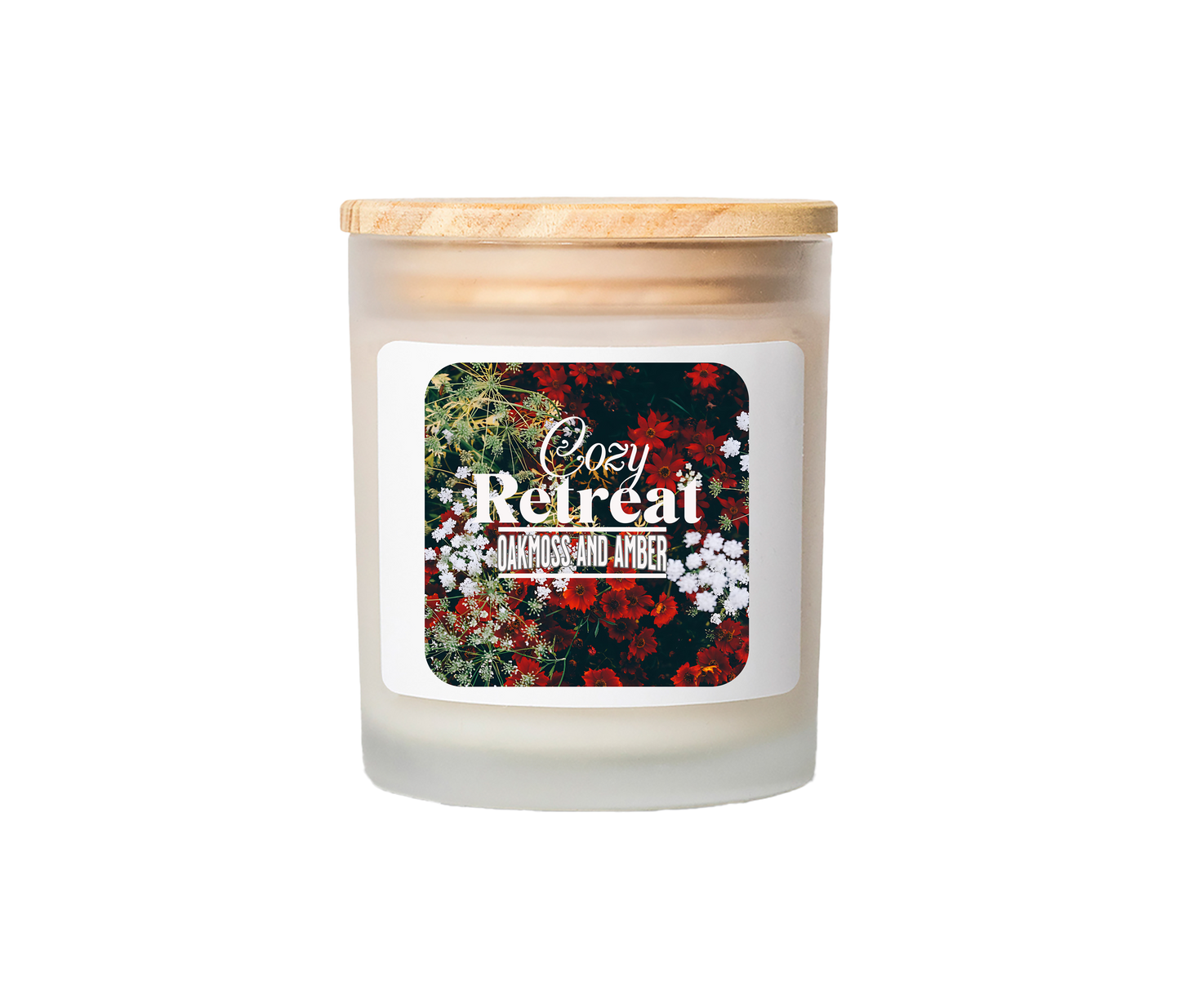 Cozy Retreat - Oakmoss and Amber Frosted Glass Candle, 11oz - Deki's Variety Store