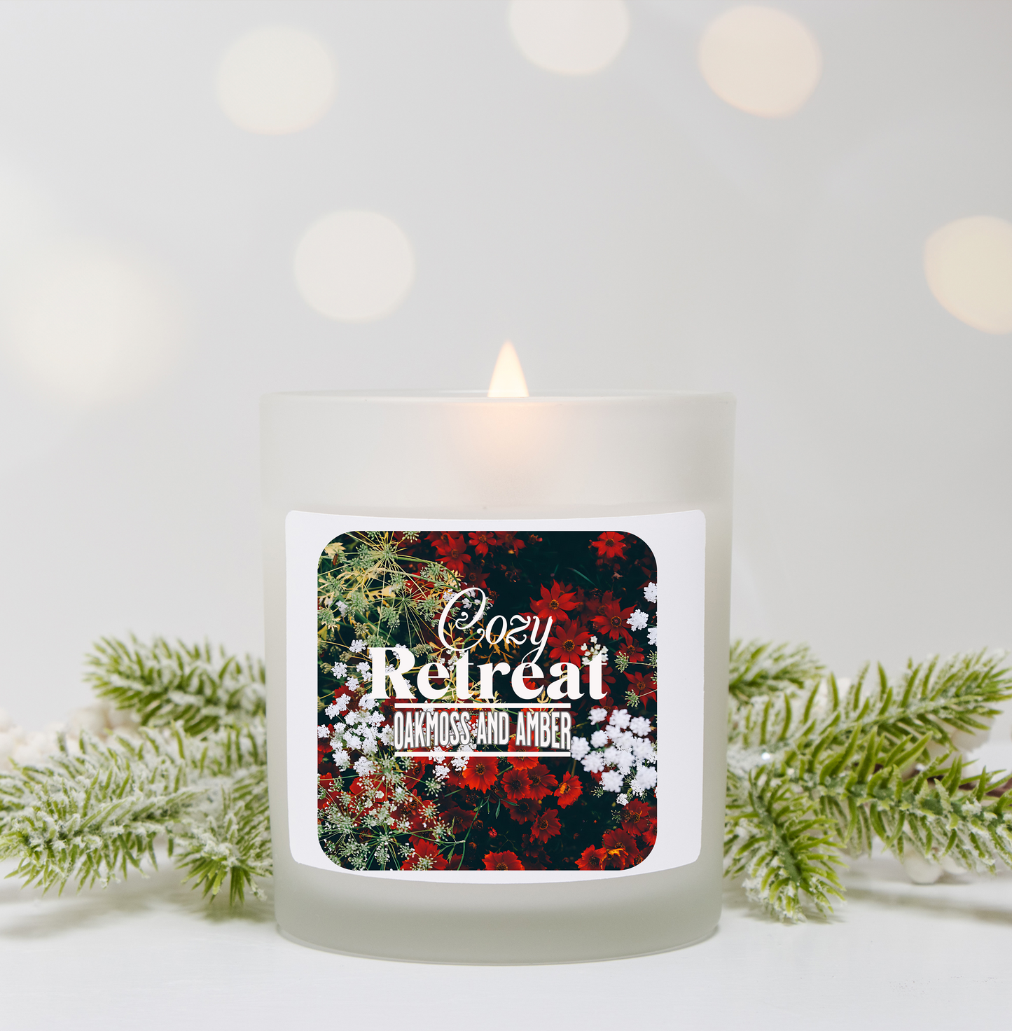 Cozy Retreat - Oakmoss and Amber Frosted Glass Candle, 11oz - Deki's Variety Store