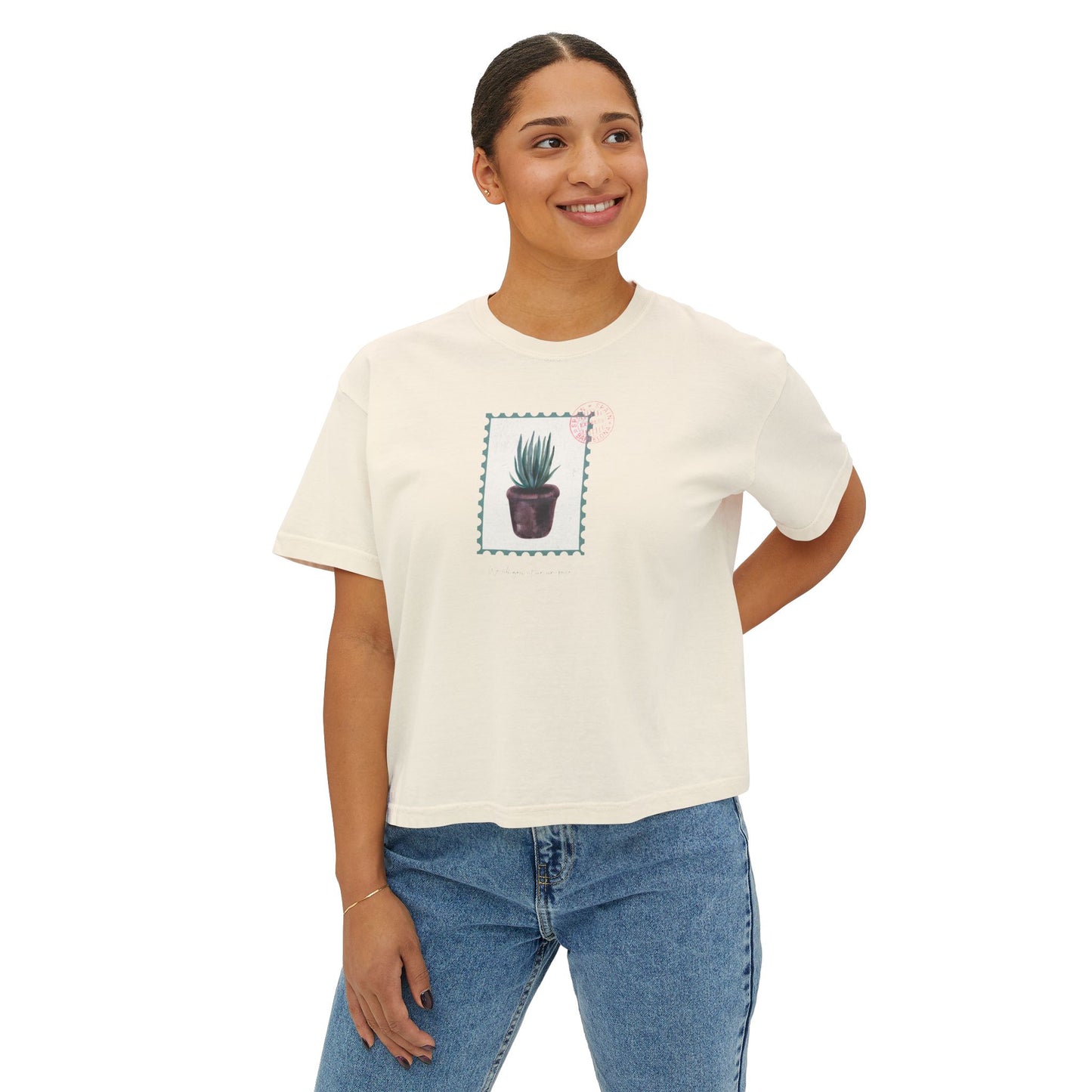 Botanical Stamp Design for Nature Lovers | Women's Boxy Tee - Deki's Variety Store