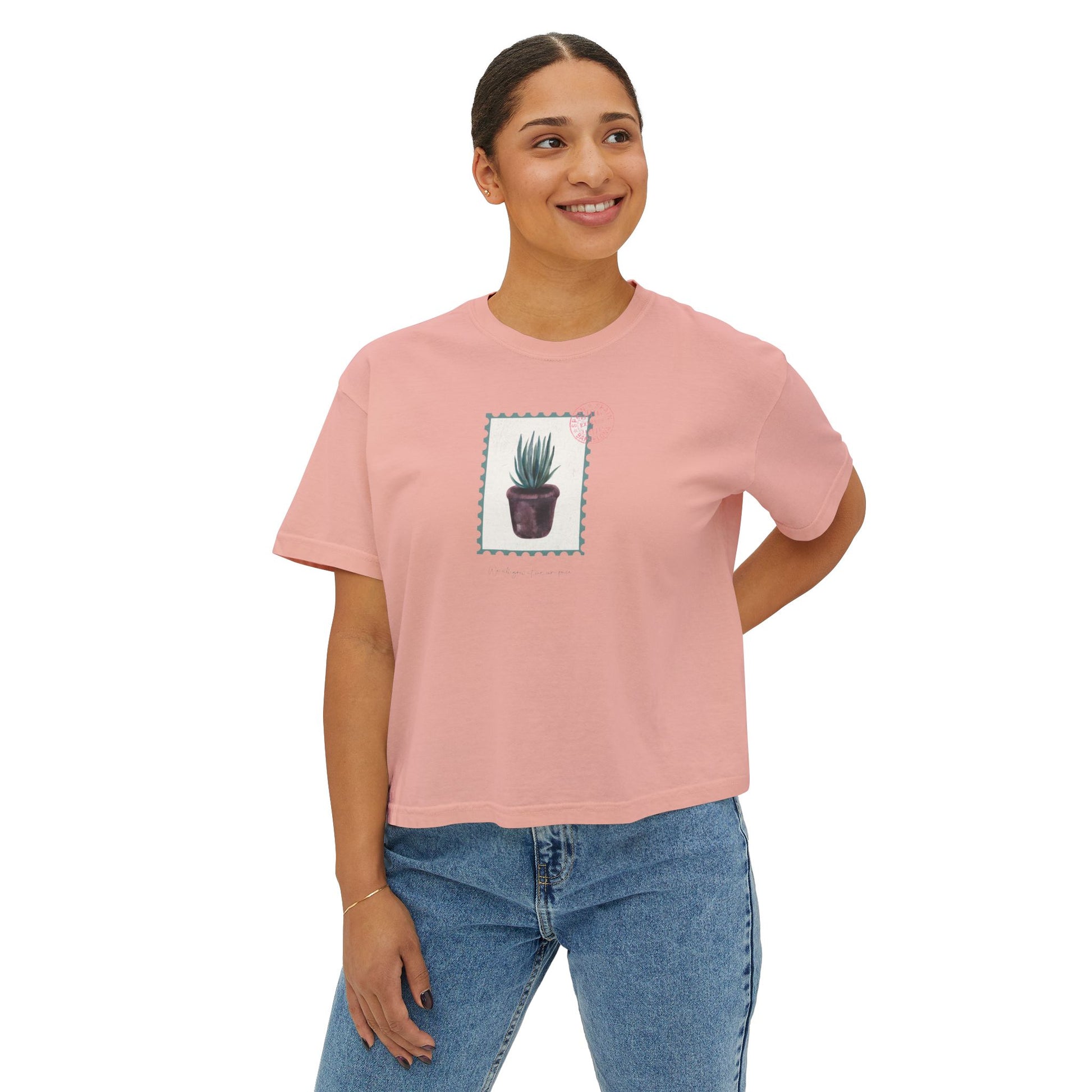 Botanical Stamp Design for Nature Lovers | Women's Boxy Tee - Deki's Variety Store