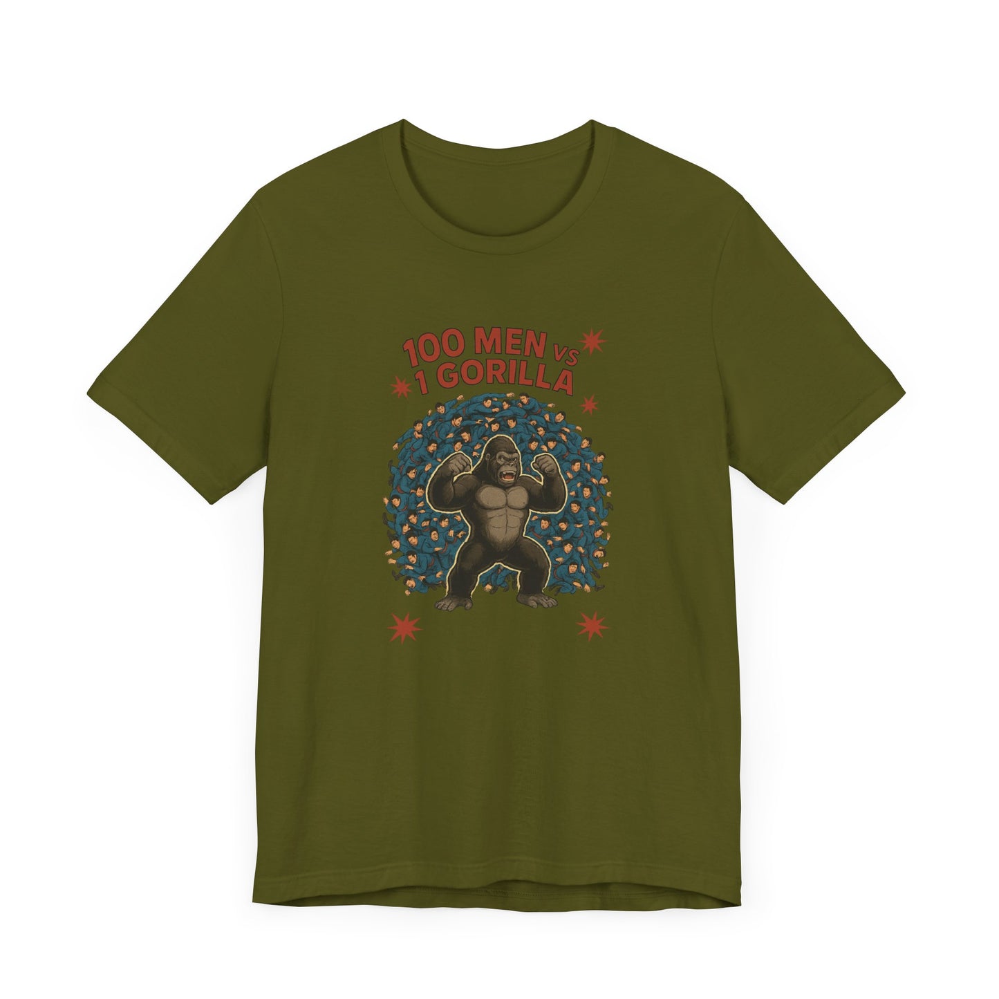 100 Men vs 1 Gorilla Unisex Short Sleeve Tee - Fun Casual Shirt for Gorilla Lovers