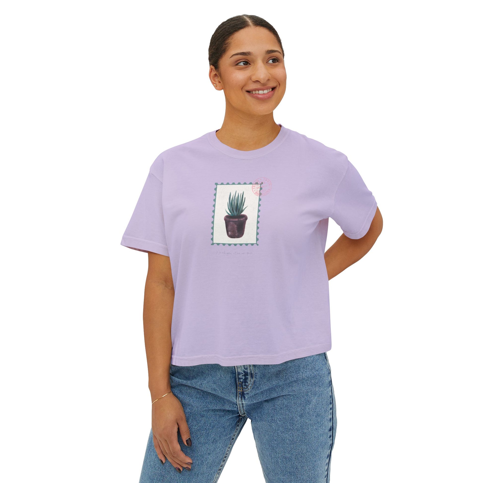 Botanical Stamp Design for Nature Lovers | Women's Boxy Tee - Deki's Variety Store