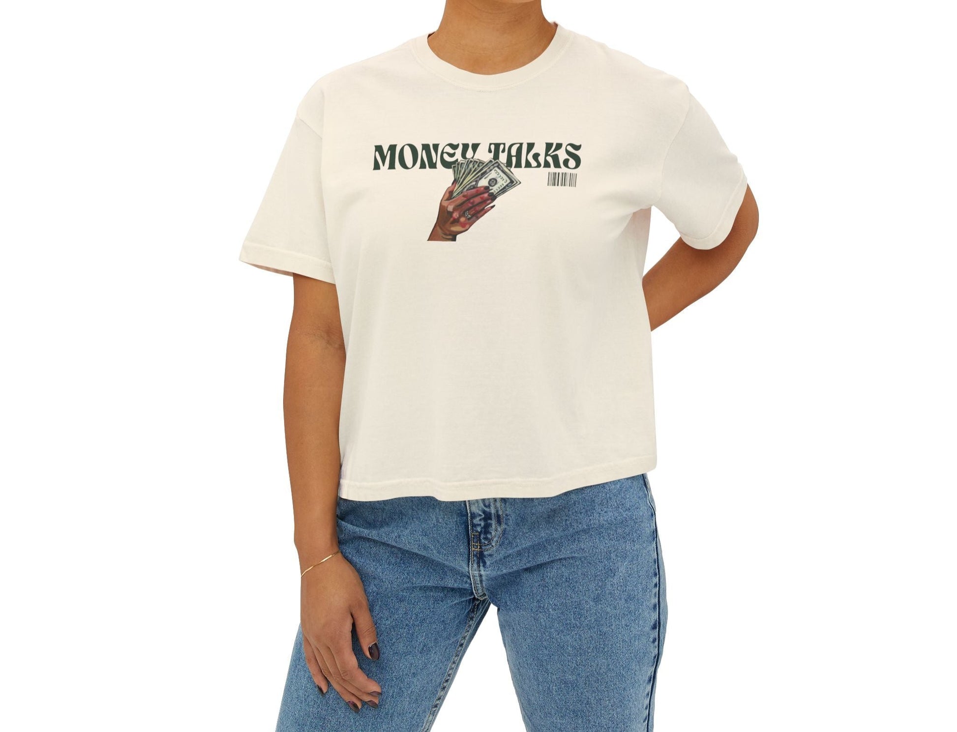 Money Talk Women's Boxy Tee - Deki's Variety Store