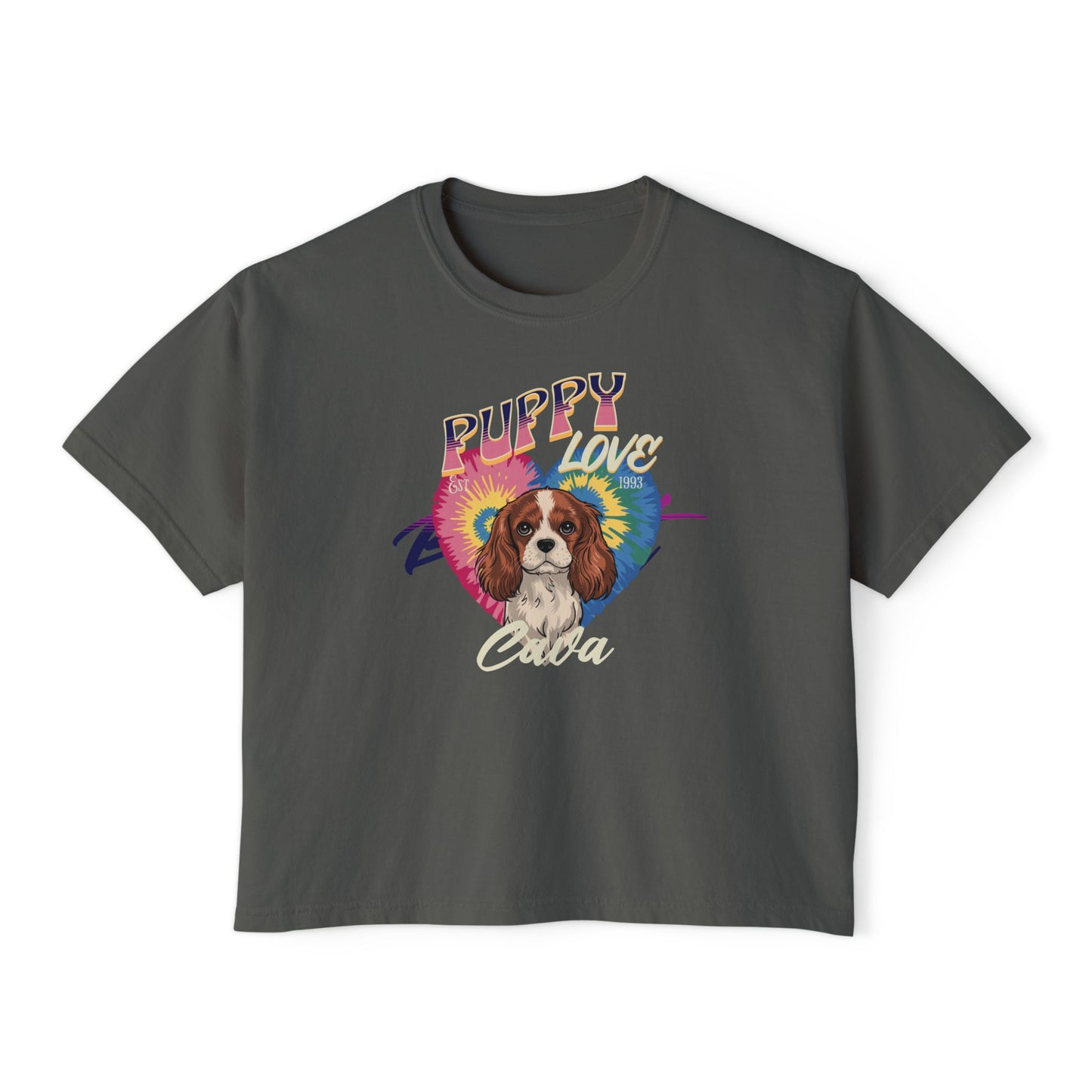 Women's Boxy Tee - Puppy Love Cavalier T-Shirt for Dog Lovers - Deki's Variety Store