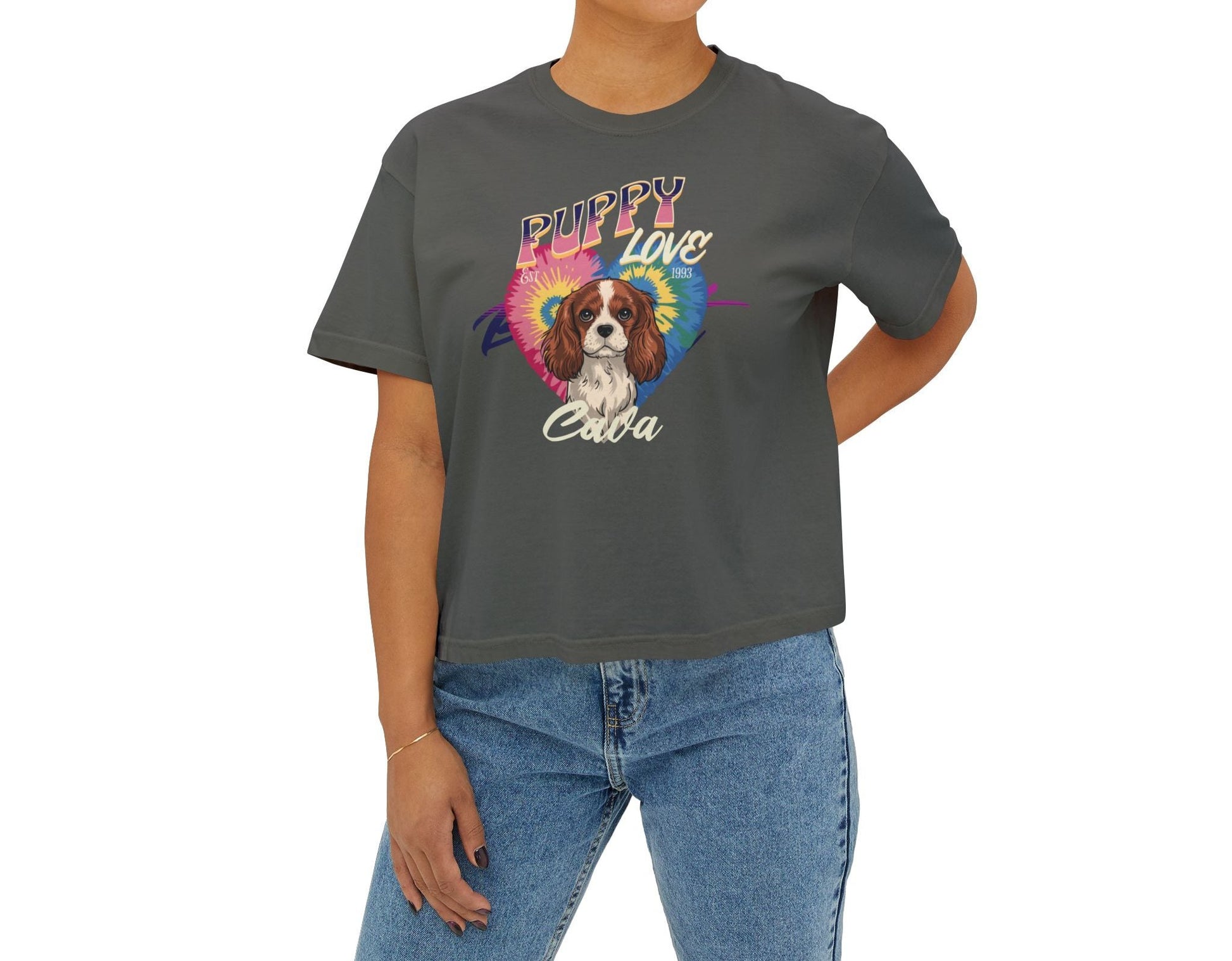 Women's Boxy Tee - Puppy Love Cavalier T-Shirt for Dog Lovers - Deki's Variety Store