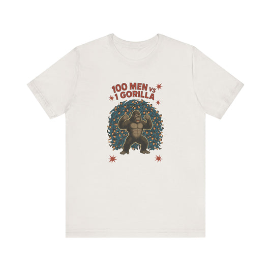 100 Men vs 1 Gorilla Unisex Short Sleeve Tee - Fun Casual Shirt for Gorilla Lovers