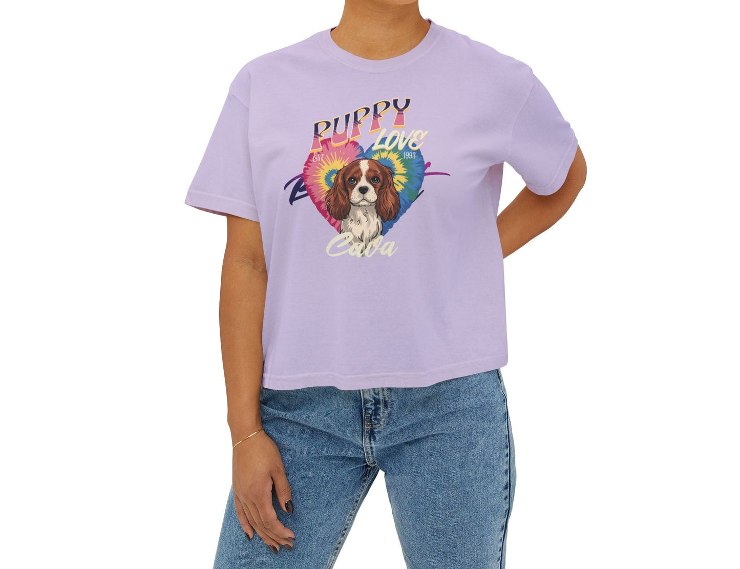 Women's Boxy Tee - Puppy Love Cavalier T-Shirt for Dog Lovers - Deki's Variety Store