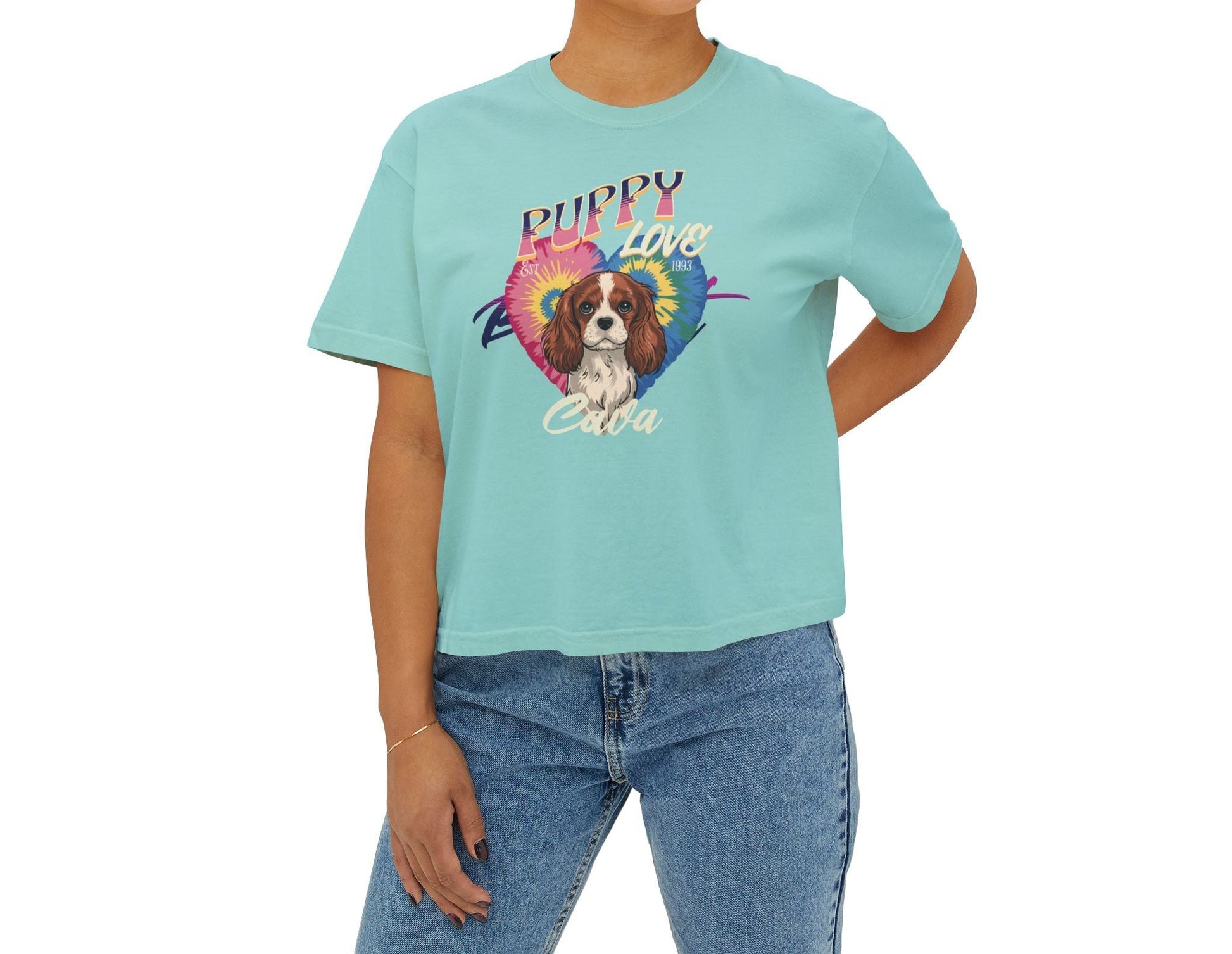 Women's Boxy Tee - Puppy Love Cavalier T-Shirt for Dog Lovers - Deki's Variety Store